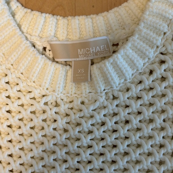 Michael Kors White New Fringe Trim Cotton-blend Knit Blouse - Picture 3 of 3